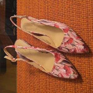LIZ CLAIBORNE BRAND WOMEN'S DRESSY FLORAL SLING BACK HEELS SHOES SIZE 6.5